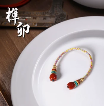Natural Amber, Southern Red Agate, and Aged Gold Disciple Beads with Mortise-and-Tenon Color-Block Design for Bodhi Seed Bracelets and Cultural Play Accessories