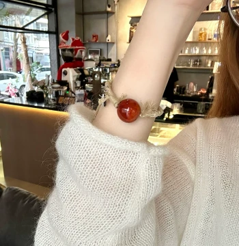 Original Tibetan Style Natural Southern Red Agate Bracelet Flame Red Sichuan Material Lucky Bead Unisex Fashion Jewelry