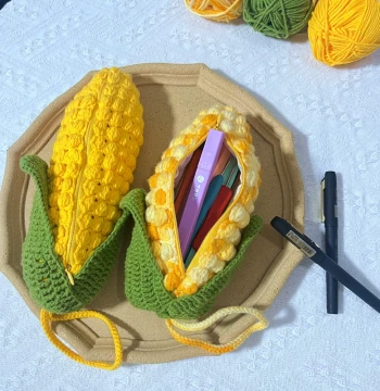Crochet Corn Pencil Case DIY Yarn Kit Knitted Stationery Bag Handmade Gift Time-Killer Craft