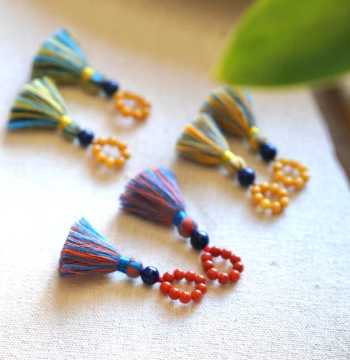 Amber, Beeswax, Southern Red Agate, and Lapis Lazuli Tassel Charms: Hand-Woven Versatile DIY Accessories with Cotton Thread Fringes