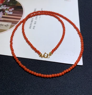 18K Gold Ultra-Fine Southern Red Agate Necklace with Persimmon Red Beads