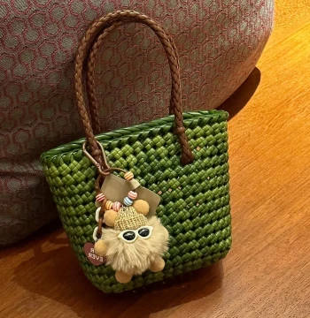 Handwoven Rattan Bag DIY Material Kit Premium Hollow Vegetable Basket Style Woven Tote Shoulder Bag