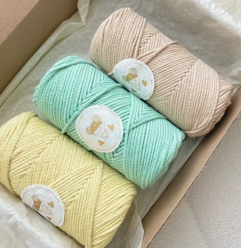 Simple Yarn #3 Hollow Cotton Thread 3mm Round Strand Large Ball 200g - DIY Hand-Knitted Bag Material Kit with Free Gift