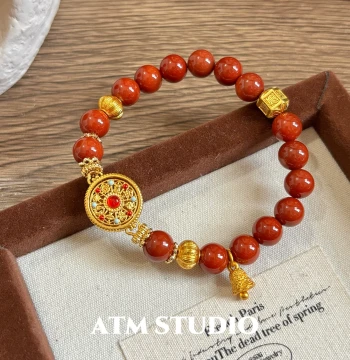 Fortune Turns Southern Red Agate Bracelet for Women Optimized Agate Wealth Attracting Eight Treasures Compass Niche New Chinese Style Bracelet Guofeng