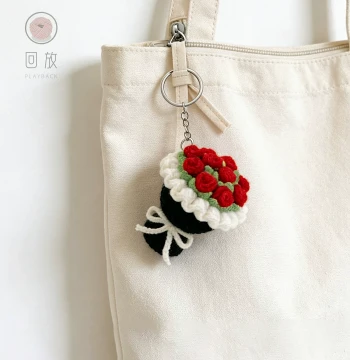 Crochet Yarn DIY Mini Rose Bouquet Charm Kit - Handmade Knitting Mini Hand-Tied Flower Pendant