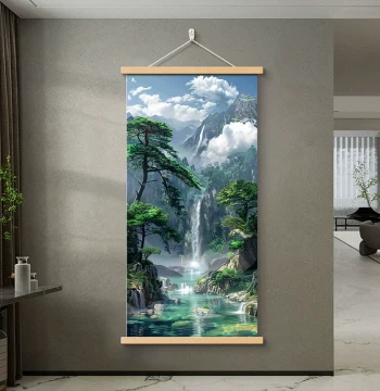 New Chinese Style Landscape Painting with Flowing Water, Welcoming Pine, and Wealth-Attracting Feng Shui for Living Room, Entryway, and Office