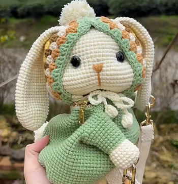 Guli Little Rabbit Plush Bag DIY Yarn Knitting Kit, Handmade Crochet Doll Gift