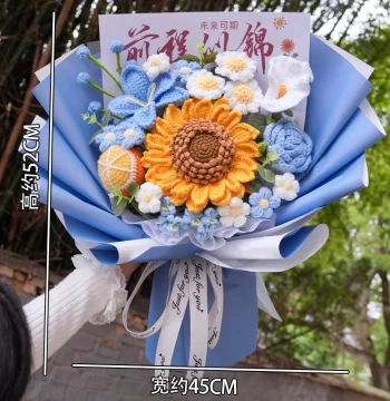 Hand-Knitted Sunflower Mixed Bouquet DIY Kit: Self-Made 'Bright Future' Yarn Flower Bundle for Graduation Gifts