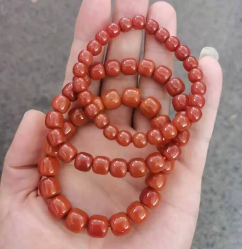 Natural Southern Red Agate Bracelet for Women: Authentic Old-Style Persimmon-Red Prayer Beads, Sichuan Waxi Material, Cultural Jewelry