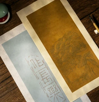 Jinji Dahuitang Vintage Floral Letter Paper, Handwritten Notes, Semi-sized Wax-dyed Aged Mulberry Hemp Xuan Paper with Woodblock Watermark