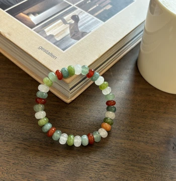 Liu Nian Er Shi Chun Original Handmade Cute & Fun Natural Stone Abacus Bead Red Agate and White Marble Bracelet