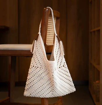 Maillard Triangle Bag DIY Kit with Cloudcandy Hollow Cotton Yarn - 2mm Round Strand Crochet Thread