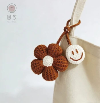 Replay Crochet Yarn DIY Afghan Small Flower Pendant Material Kit Handmade Knitted Smiley Flower Bag Charm