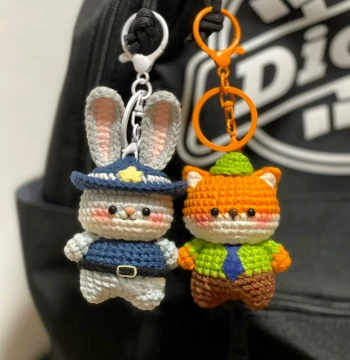 DIY Crochet Rabbit Officer Doll Keychain Kit with Fox Pendant – Creative Gift