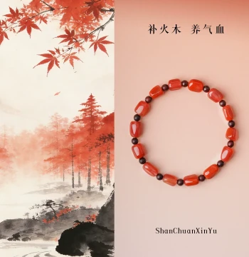 Wood & Fire Element Bracelet: Five Elements Fire Boost, Wood Deficiency Correction, Freeform Flame Pattern South Red Agate and Small-Leaf Zitan Bracelet Jewelry