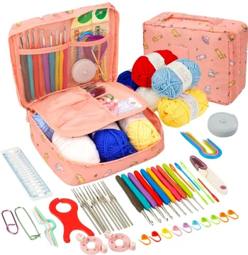 Hand-weaving Course Starter Kit for Beginners, Zero-experience DIY Material Pack with Soft-handle Crochet Hooks, Includes Yarn and Tutorial
