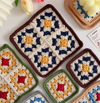 Handmade DIY Crochet Beginner Starter Cup and Meal Heat Insulation Mat Yarn Tool Kit Crochet Knitting Material Kit