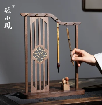 Zhang Xiaofeng Screen-Style Brush Hanger, Black Walnut Wood Calligraphy Solid Wood Luxury Rack, Creative Desktop Study Room Four Treasures Storage, New Chinese Style High-End Brush Display for Gifting, Zen Decor