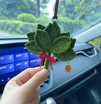 Pomelo Leaf Charm for Bad Luck Removal - "Peace and Joy" Car or Bag Hanging Ornament (Finished Product or DIY Wool Knitting Kit)