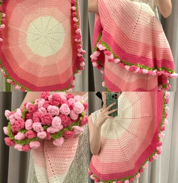 Gradient Rose Blanket, Bouquet-Style Blanket, Crochet Hand-Knit DIY Yarn Knitting Craft Kit for Self-Made Projects