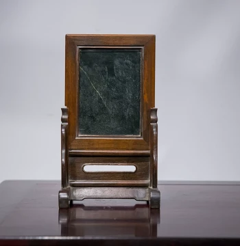 Qing Dynasty Rosewood Inlaid with Aiye Green Inkstone Screen - Antique Collectible Scholar's Object for Desktop Display