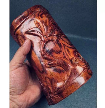 Hainan Huanghuali Brush Holder - Hand-Carved Tiger-Stripe Landscape Design for Study or Office Desk