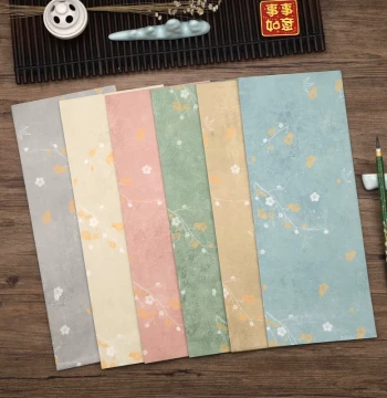 Half-Sized Refined Wax-Resist Printed Xuan Paper for Calligraphy – Plum Blossom Design, Perfect for Small Regular Script and Artistic Letters