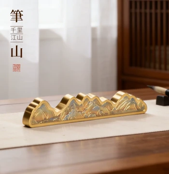 Shanlian Hu Brush Thousand Miles of Rivers and Mountains Brass Paperweight Pen Rack Ruler Dedicated Mao Brush Calligraphy Paper Weight Book Press Gadget Creative High-Aesthetic Multi-Functional Decor Four Treasures of the Study New Chinese Style Study