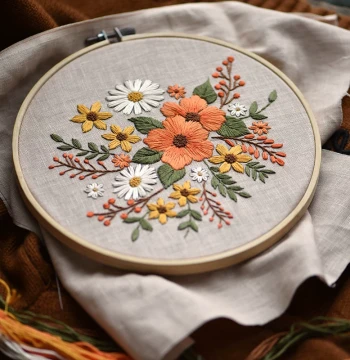 Autumn Color Handmade DIY Fabric Craft Beginner Kit, Self-made European Embroidery Material Pack, Fresh Floral Embroidery Set