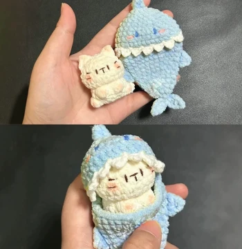 DIY Hand-Crocheted Shark, Kitten, Radish Rabbit Cute Plush Charm Kit with Yarn and Crochet Hooks as a Gift