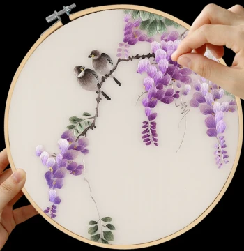 Su Embroidery DIY Kit: Beginner-Friendly Ancient Style Self-Embroidery Set with Wisteria and Bird-Flower Stitch Patterns