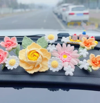 DIY 'Flowers Blooming All the Way' Hand-Woven Bouquet Material Kit, Homemade 'Smooth Journey' Dashboard Ornament and Air Vent Clip, Complete Set