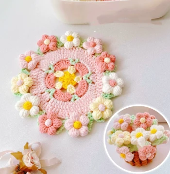 Mini Rose Bouquet Blanket Coaster Flower Basket Car Charm Yarn Crochet Handmade DIY Knitting Material Kit