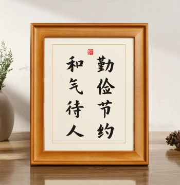 'Frugality and Kindness' Calligraphy Display - Solid Wood Frame Desktop Ornament for Office Inspiration