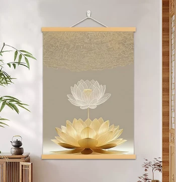 New Chinese Zen Lotus Wall Art for Living Room, Study, Office, or Tea Room Background Decoration