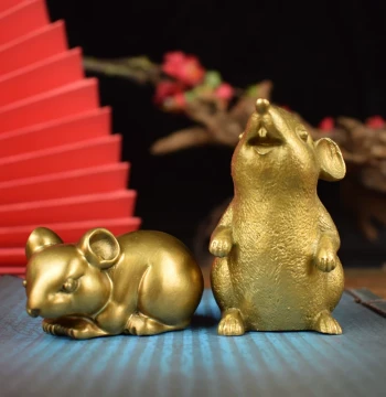 Solid Brass and Purple Copper Wealth Zodiac Rat Desktop Ornament for Office or Study Paperweight Home Craft