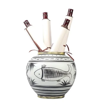 New Chinese Style Scroll Painting Jar Ornament: Ceramic Vase/Canister Display for Study, Office, Scholar's Studio, or Real Estate Showroom Decor