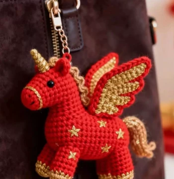 Angel Pony Crochet Material Kit, Handmade Embroidery Weaving 'Money on Horse' Pendant, DIY Crochet Hook New Year Keychain