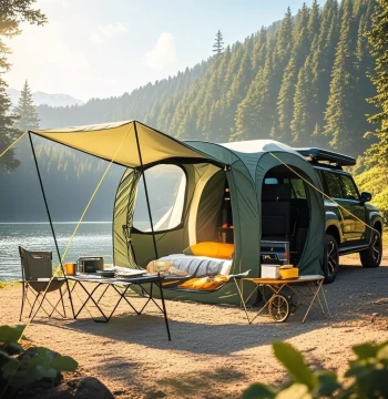 Quick-Setup Pop-Up SUV Tailgate Tent for 3-4 People Family Road Trip Heating/Cooling Compatible Multi-Vehicle