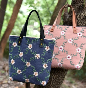 Original Dianthus Handmade DIY European Embroidery Tote Bag Kit, Hand-Sewn Homemade Gift Cotton-Linen Fabric Material Pack