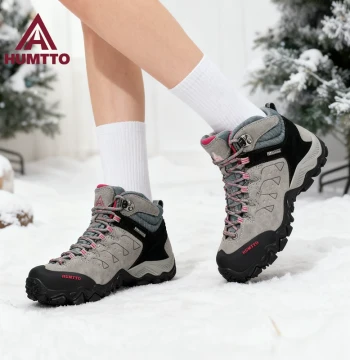 HUMTTO Outdoor Snow Boots Women Winter Thickened Warm Thick Sole Fleece-Lined High-Top Hiking Anti-Slip Mountaineering Northeast Cotton Shoes