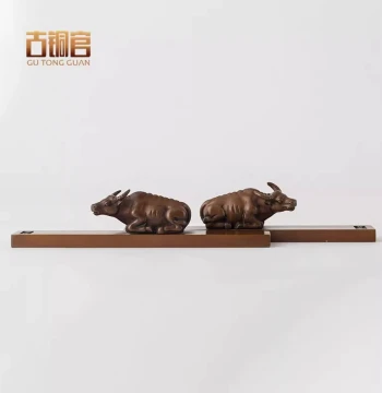 Gutongguan Bronze Paperweight Ornament, Purple Copper Double Ox Ruler, Four Treasures of the Study, Study Room Decor, Teacher's Day Gift