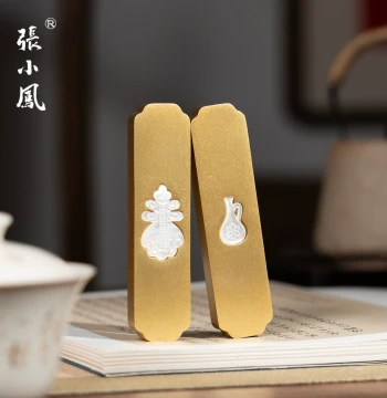 Zhang Xiaofeng Brass Inlaid Shell Paperweight and Brush Rest, Solid Brass Ruler, New Chinese Style Painting 'Raise a Toast to the Song' Paperweight, Elegant Study Creative Copper Book Press, Four Treasures of the Study Decor
