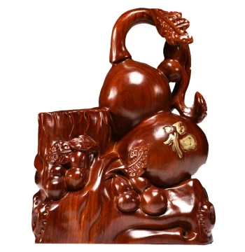 Rosewood Carved Gourd Pen Holder - Solid Wood Desk Accessory for Office, Study, and Living Room Decor