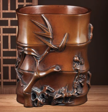 Flawless Purple Copper Jade Brush Holder Ornament for Home, Living Room, and Study Desk Decor; Premium Four Treasures of the Scholar Gift for Business