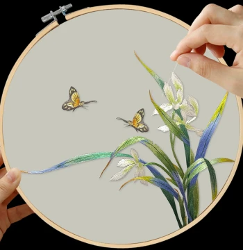 Suzhou Embroidery DIY Orchid Kit – Includes Custom Round Fan for Gift Giving