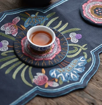 Colorful Lotus Seat Handmade DIY Fabric Kit - Cotton Linen Traditional Embroidery Material Set, European Style Stitching Suite