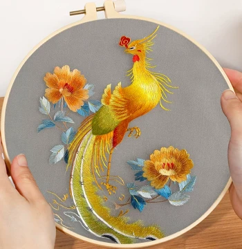 Su Embroidery DIY Kit for Beginners: Hand Embroidery Materials Package with New Chinese Style Stitch Patterns and Silk Thread Featuring Phoenix Design