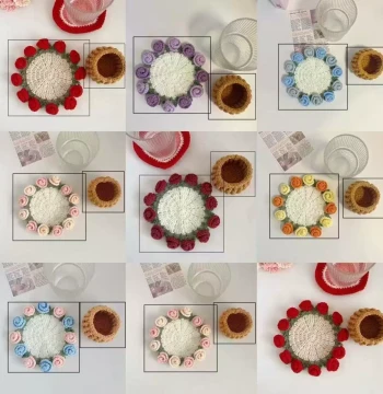 Hand-Knitted Yarn DIY Rose Bouquet & Mini Blanket Kit - Crochet Creative Gift Set Including Coasters (Unfinished Materials)