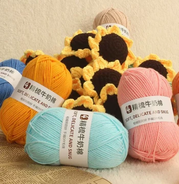 4-Ply Milk Cotton Yarn DIY Knitting Kit, Crochet Thread for Slippers, Dolls, and Flowers